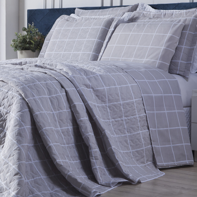 Edredom Classic Casal Queen Grid Cinza