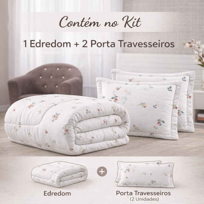 Edredom Queen Dupla Face Percal 100% Algodão 200 Fios Florzinha Azul