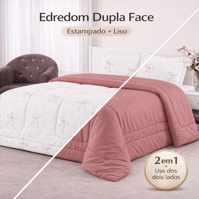 Edredom Queen Dupla Face Percal 100% Algodão 200 Fios Lacinhos