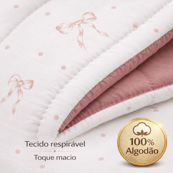 Edredom Queen Dupla Face Percal 100% Algodão 200 Fios Lacinhos