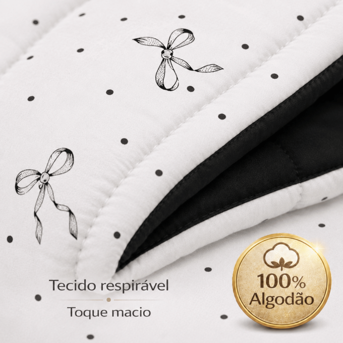 Edredom Queen Dupla Face Percal 100% Algodão 200 Fios Lacinhos Preto