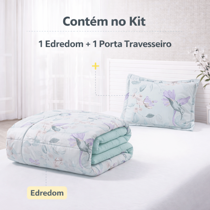 Edredom Solteiro Dupla Face Percal 100% Algodão 200 Fios Beija Flor