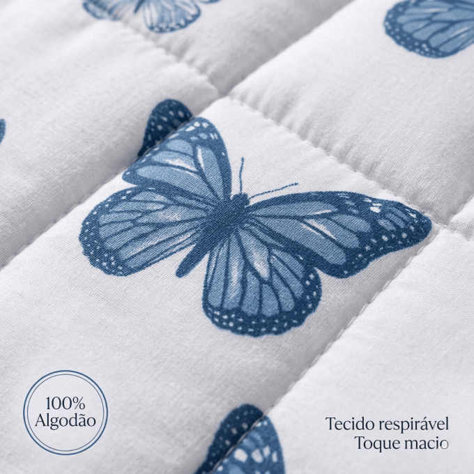 Edredom Solteiro Dupla Face Percal 100% Algodão 200 Fios Borboleta