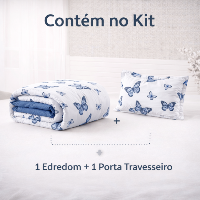 Edredom Solteiro Dupla Face Percal 100% Algodão 200 Fios Borboleta