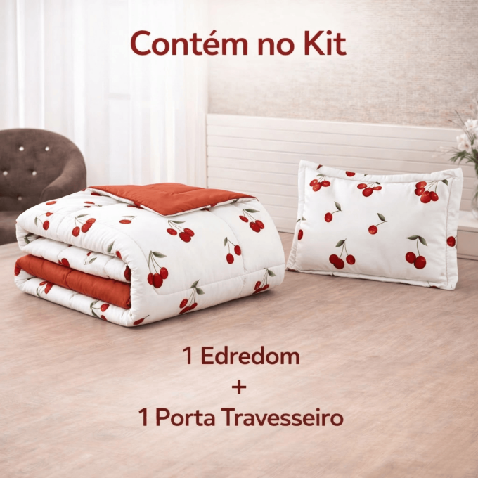 Edredom Solteiro Dupla Face Percal 100% Algodão 200 Fios Cereja