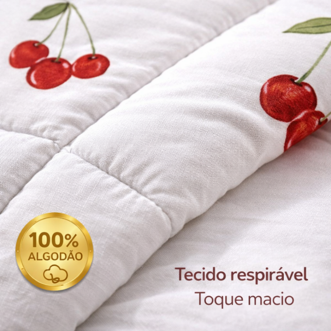 Edredom Solteiro Dupla Face Percal 100% Algodão 200 Fios Cereja