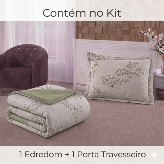 Edredom Solteiro Dupla Face Percal 100% Algodão 200 Fios Erva Doce