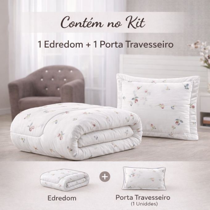 Edredom Solteiro Dupla Face Percal 100% Algodão 200 Fios Florzinha Azul