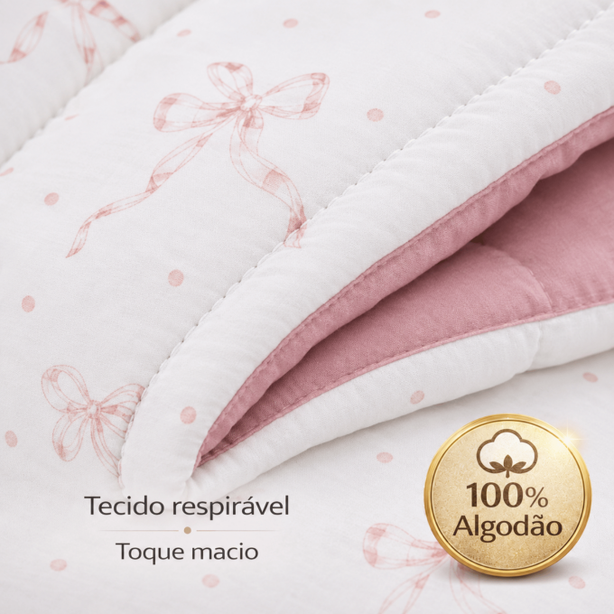 Edredom Solteiro Dupla Face Percal 100% Algodão 200 Fios Lacinhos