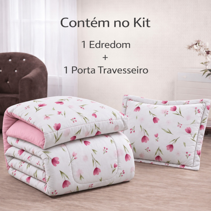 Edredom Solteiro Dupla Face Percal 100% Algodão 200 Fios Tulipa