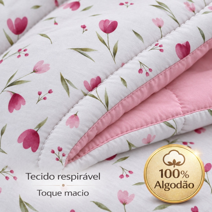 Edredom Solteiro Dupla Face Percal 100% Algodão 200 Fios Tulipa