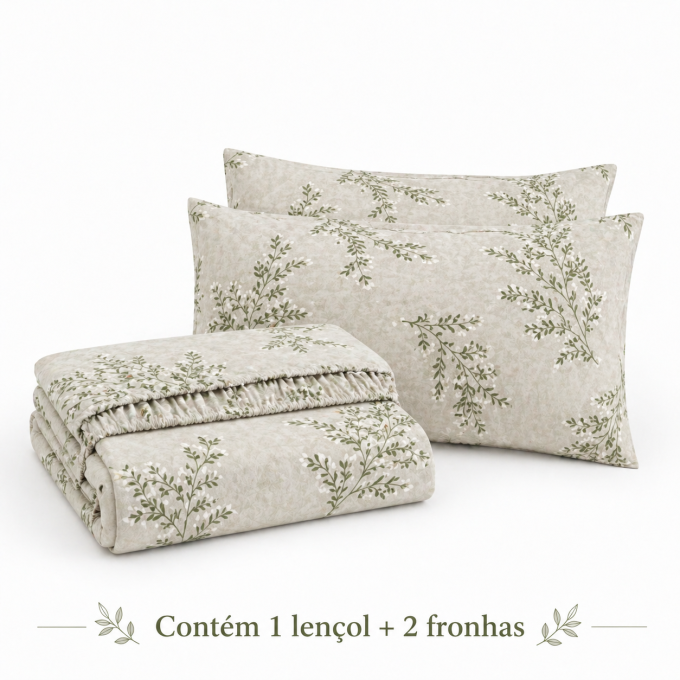 Jogo de Lençol Estampado 100% Algodão Percal 400 Fios Casal Erva Doce