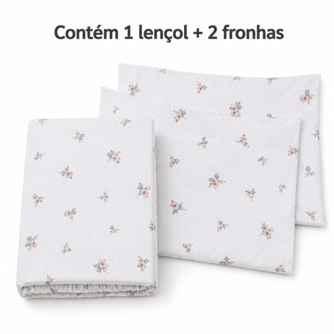 Jogo de Lençol Estampado 100% Algodão Percal 400 Fios Queen Florzinha Azul