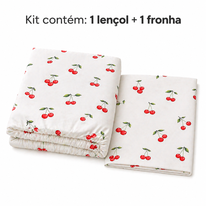 Jogo de Lençol Estampado 100% Algodão Percal 400 Fios Solteiro Cereja
