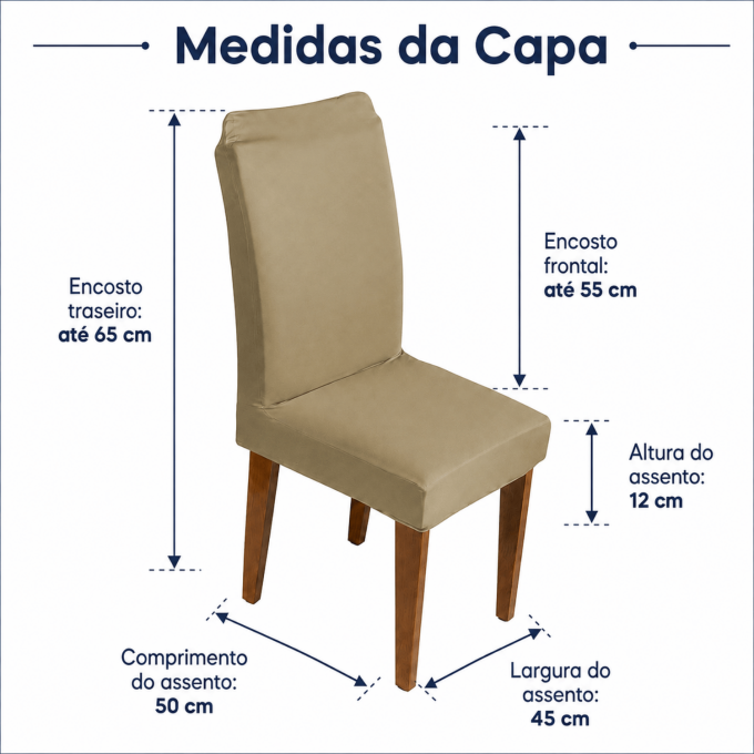 Kit 4 Capas para Cadeira de Jantar com Elástico Malha Gel Diversas Cores Proteção e Design Moderno Bege
