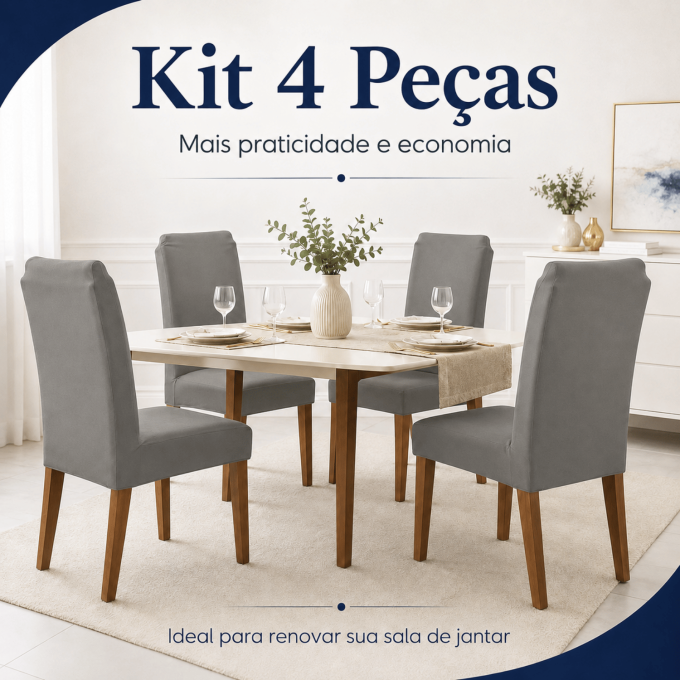 Kit 4 Capas para Cadeira de Jantar com Elástico Malha Gel Diversas Cores Proteção e Design Moderno Cinza