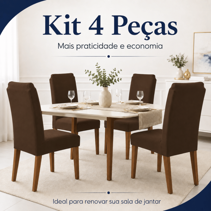 Kit 4 Capas para Cadeira de Jantar com Elástico Malha Gel Diversas Cores Proteção e Design Moderno Marrom