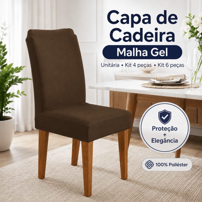 Kit 4 Capas para Cadeira de Jantar com Elástico Malha Gel Diversas Cores Proteção e Design Moderno Marrom