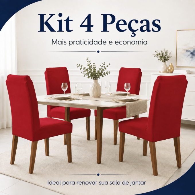Kit 4 Capas para Cadeira de Jantar com Elástico Malha Gel Diversas Cores Proteção e Design Moderno Vermelho