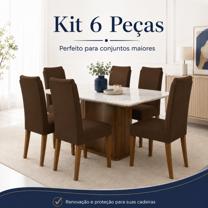 Kit 6 Capas para Cadeira de Jantar com Elástico Malha Gel Diversas Cores Proteção e Design Moderno Marrom