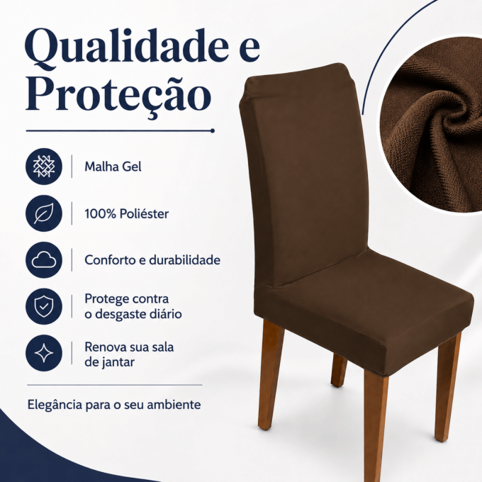 Kit 6 Capas para Cadeira de Jantar com Elástico Malha Gel Diversas Cores Proteção e Design Moderno Marrom