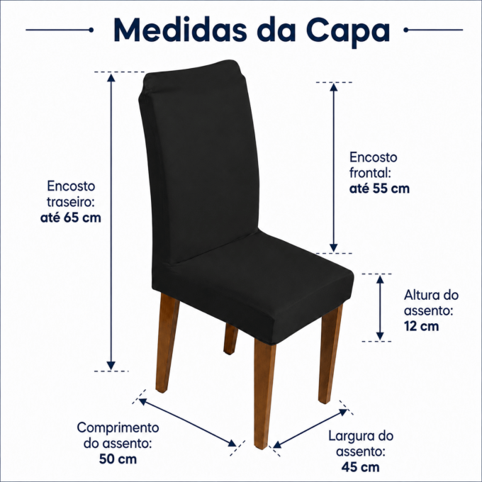 Kit 6 Capas para Cadeira de Jantar com Elástico Malha Gel Diversas Cores Proteção e Design Moderno Preto