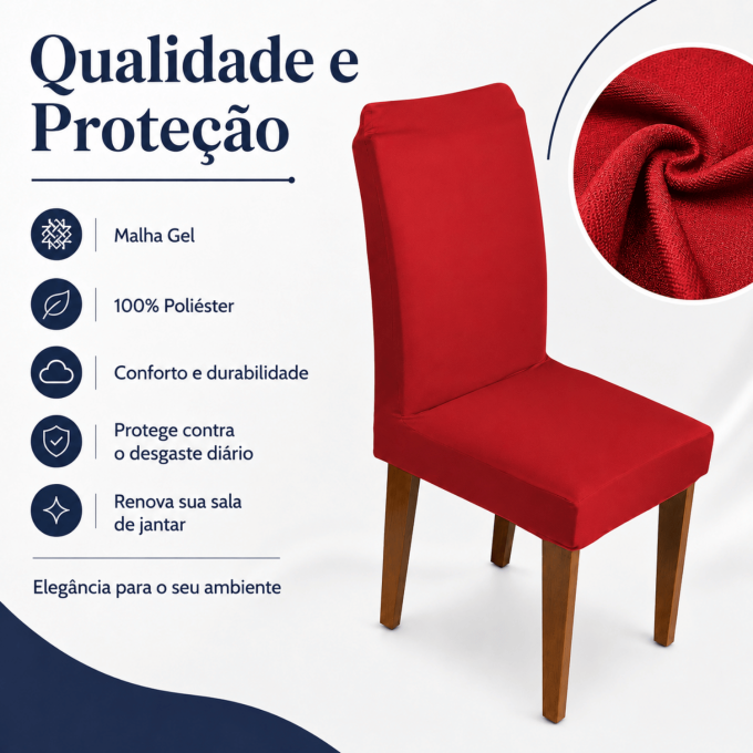 Kit 6 Capas para Cadeira de Jantar com Elástico Malha Gel Diversas Cores Proteção e Design Moderno Vermelho