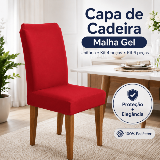 Kit 6 Capas para Cadeira de Jantar com Elástico Malha Gel Diversas Cores Proteção e Design Moderno Vermelho