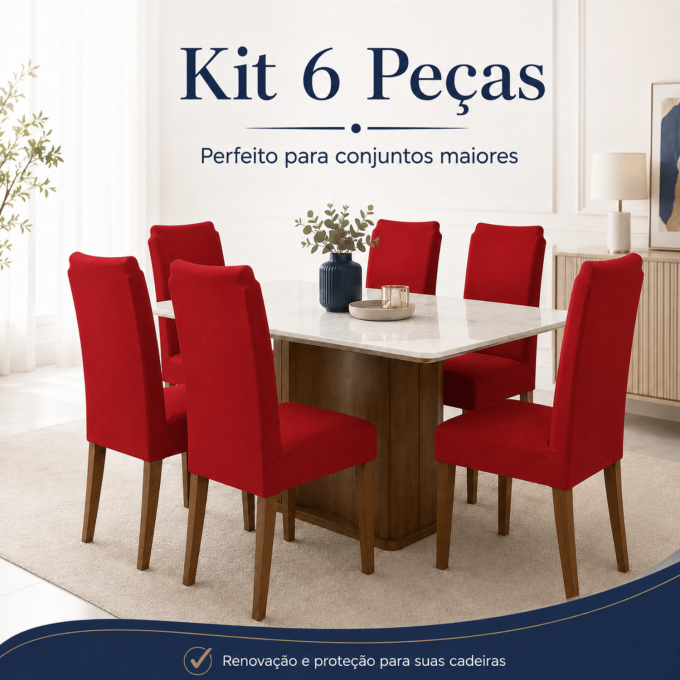 Kit 6 Capas para Cadeira de Jantar com Elástico Malha Gel Diversas Cores Proteção e Design Moderno Vermelho