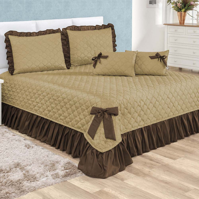 Kit Cobre Leito Lívia Queen 5 Peças Dourado com Marrom