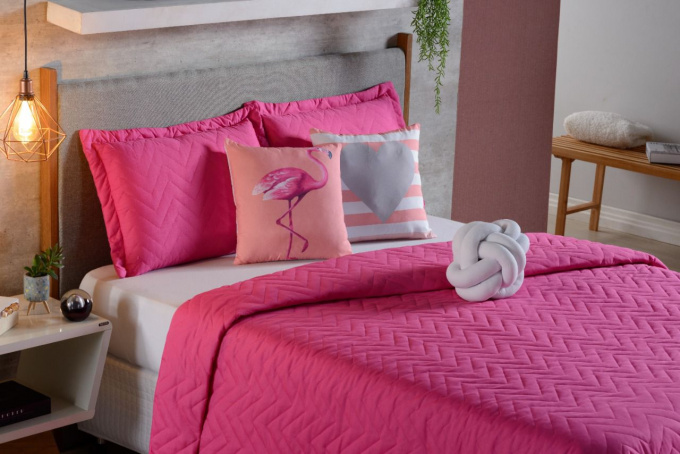 Kit Cobre Leito Luxo Casal 8 Peças Pink
