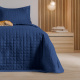 Kit Colcha Cobre Leito Casal Padrão 3 Peças Percal 400 Fios Azul Marinho
