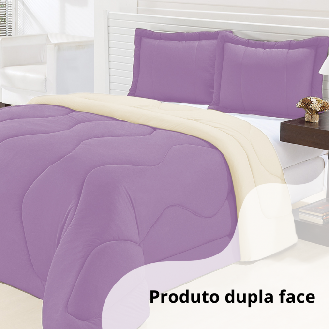 Kit Edredom Queen Dupla Face Malha Gel 3 Peças - Conforto, Estilo e Versatilidade - Lilás com Palha