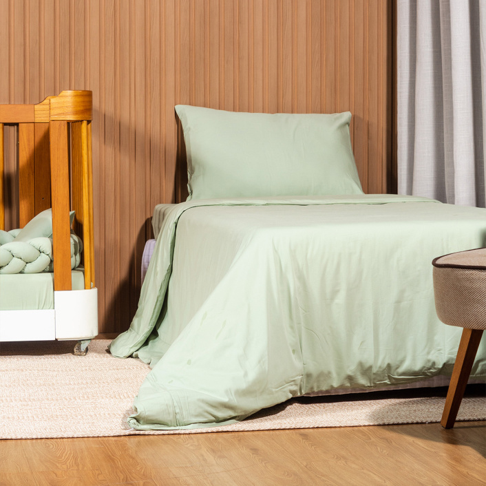 Capa Duvet para edredom de Solteiro Dupla face percal 200 fios 100% Algodão Liso Erva Doce - Constantini Baby