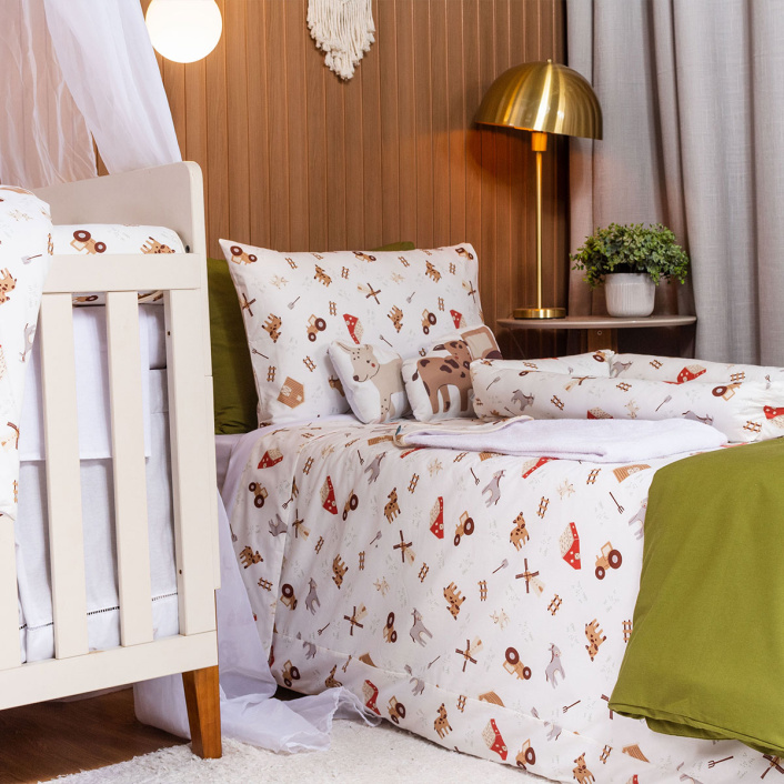 Capa Duvet para Edredom solteiro percal 200 Fios 100% Algodão Liso Estampado  Fazendinha - Constantini Baby
