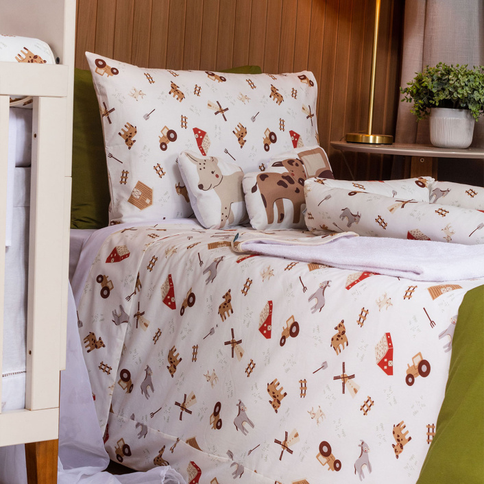 Capa Duvet para Edredom solteiro percal 200 Fios 100% Algodão Liso Estampado  Fazendinha - Constantini Baby