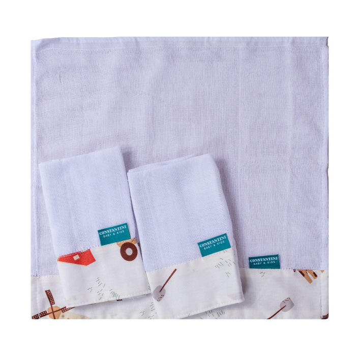 Conjunto 3 Paninhos de Boca Fralda Percal 100% Algodão Fazendinha - Constantini Baby