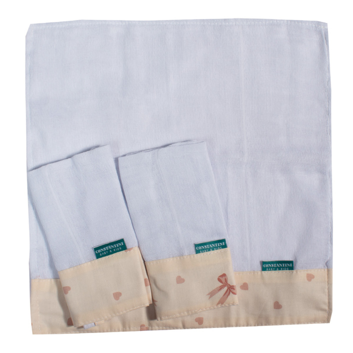 Conjunto 3 Paninhos de Boca Fralda Percal 100% Algodão Lacinho Baby - Constantini Baby