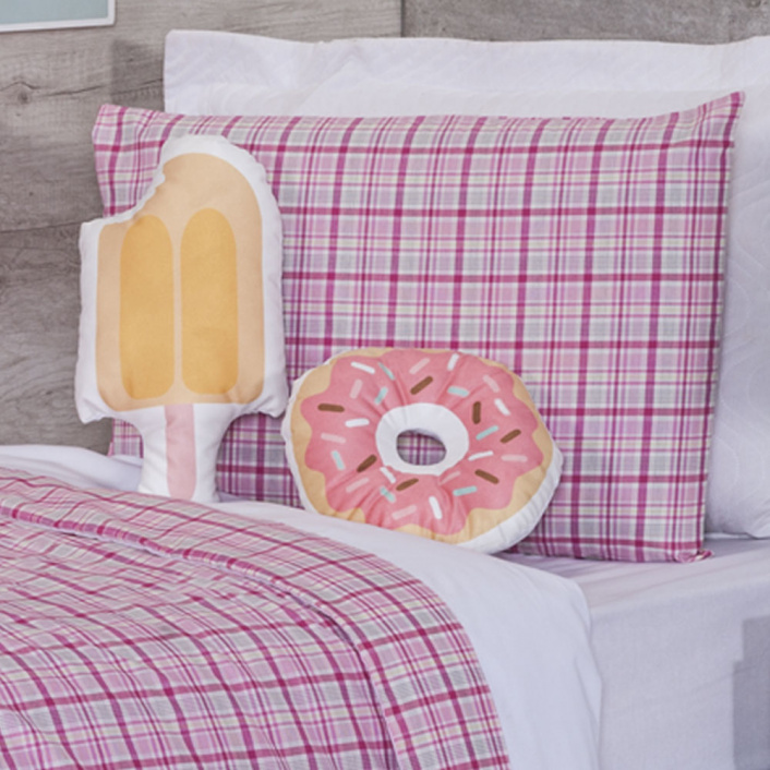 Fronha 50x70cm Percal 200 Fios Percal 100% algodão Avulsa Xadrez Rosa - Constantini Baby