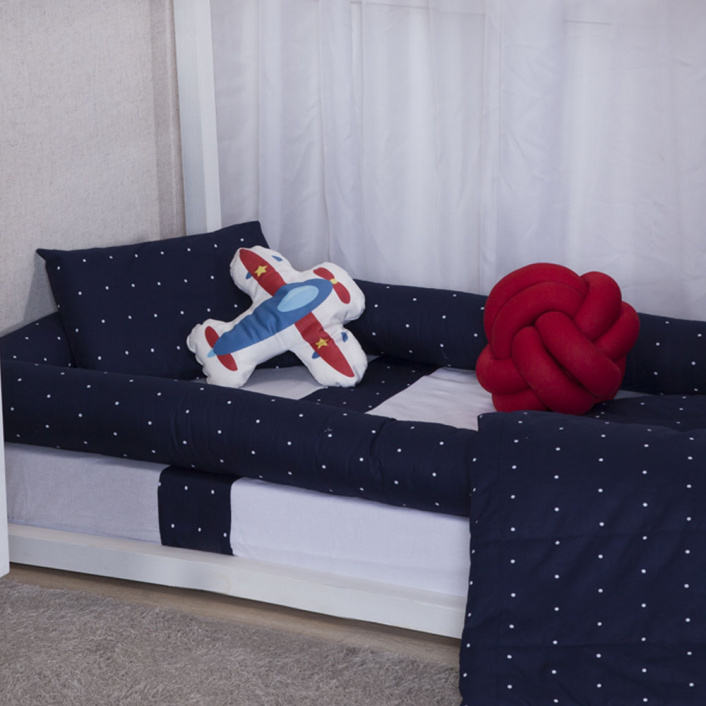 Jogo de lençol Montessoriano Mini Cama 3 Peças Percal 150 Fios 100% Algodão Poá Marinho - Constantini Baby