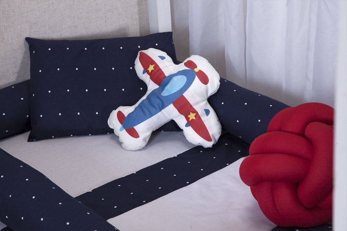 Jogo de lençol Montessoriano Mini Cama 3 Peças Percal 150 Fios 100% Algodão Poá Marinho - Constantini Baby