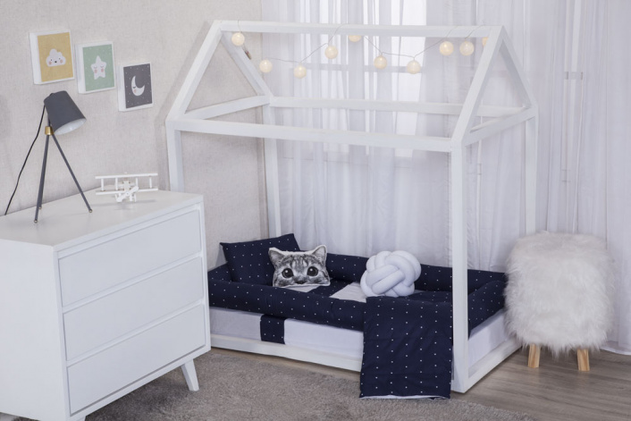 Jogo de lençol Montessoriano Mini Cama 3 Peças Percal 150 Fios 100% Algodão Poá Marinho - Constantini Baby