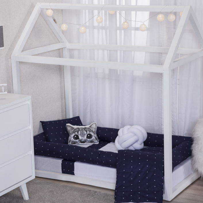 Jogo de lençol Montessoriano Mini Cama 3 Peças Percal 150 Fios 100% Algodão Poá Marinho - Constantini Baby