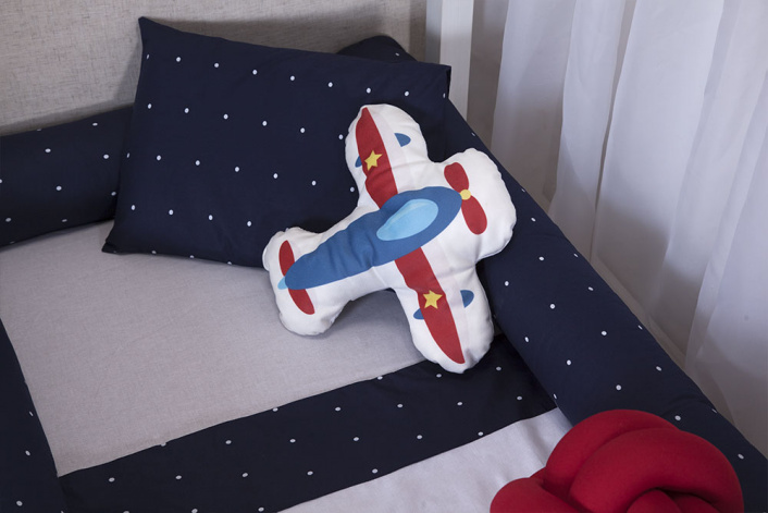 Jogo de lençol Montessoriano Mini Cama 3 Peças Percal 150 Fios 100% Algodão Poá Marinho - Constantini Baby