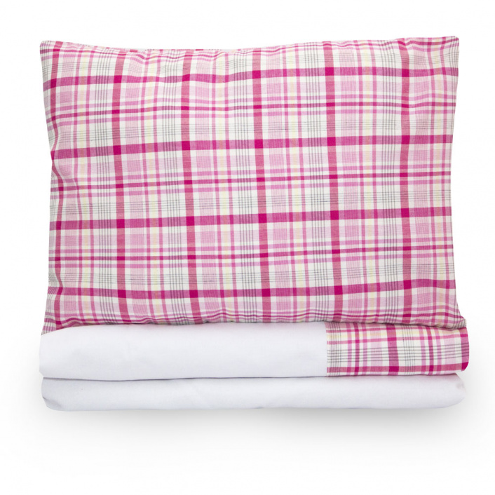 Jogo de lençol Montessoriano Mini Cama 3 Peças Percal 150 Fios 100% Algodão Xadrez Rosa - Constantini Baby