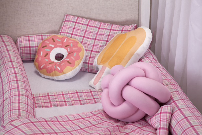 Jogo de lençol Montessoriano Mini Cama 3 Peças Percal 150 Fios 100% Algodão Xadrez Rosa - Constantini Baby