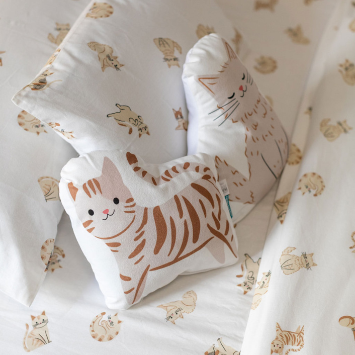 Jogo de lençol Montessoriano Mini Cama 3 Peças Percal 150 Fios 100% Algodão Minha Gatinha - Constantini Baby