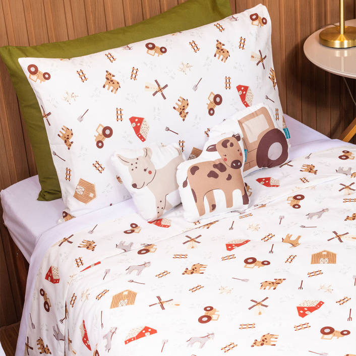 Kit Completo Solteiro (Edredom + Lençol) Percal 100% Algodão Fazendinha - Constantini Baby