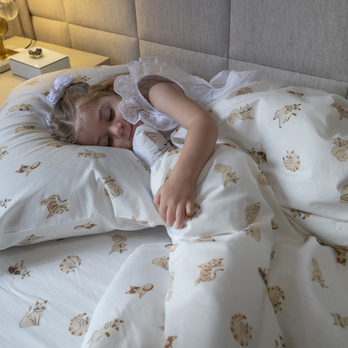 Kit Completo Solteiro (Edredom + Lençol) Percal 100% Algodão Minha Gatinha - Constantini Baby