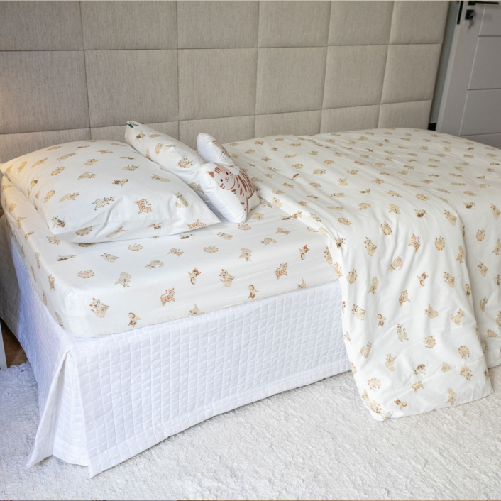 Kit Completo Solteiro (Edredom + Lençol) Percal 100% Algodão Minha Gatinha - Constantini Baby